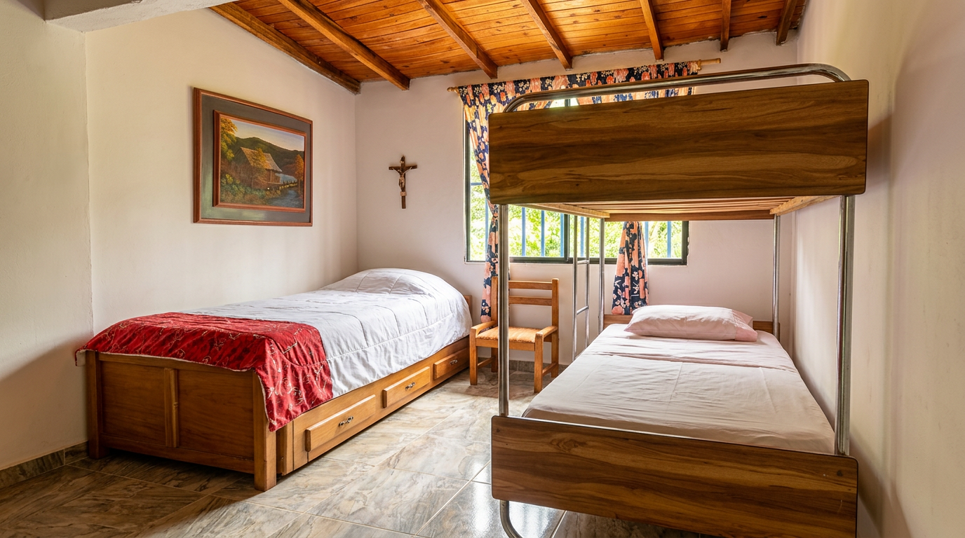 Habitación con literas de madera