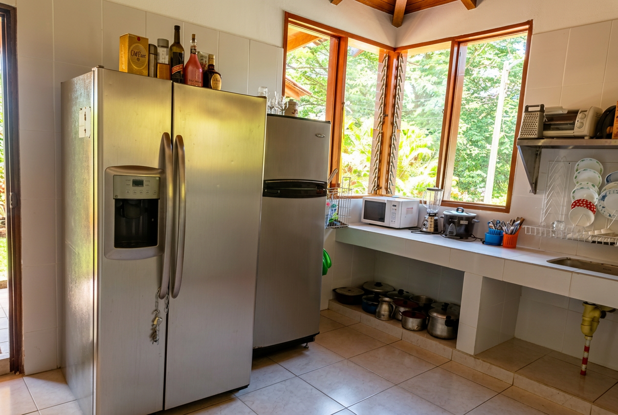 Cocina dotada con nevera dúplex