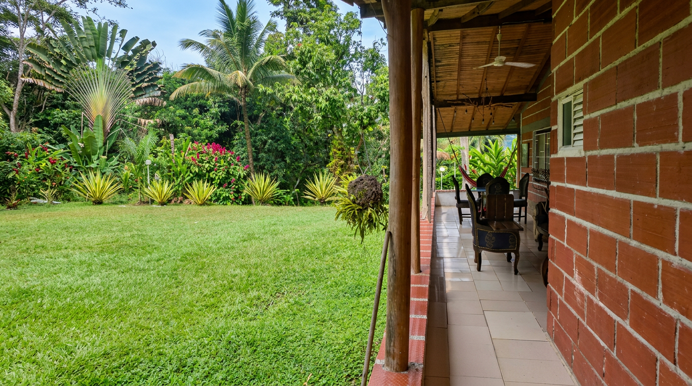 Terraza con hamaca y zona verde